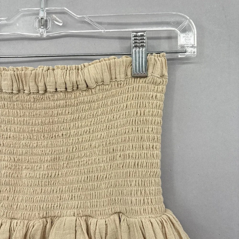 HONORINE Skirt Womens XS Beige‎ Tiered Ruffle Smocked Waist Mini Made in USA